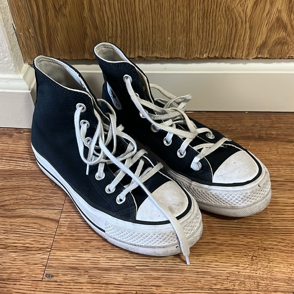 Black platform high top converse